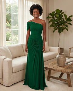 Off-the-Shoulder-Ruched-Mermaid-Corset-Back-Bridesmaid-Dress-Dark-Green-1