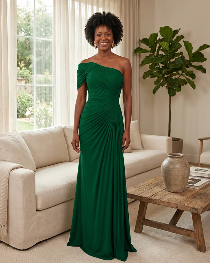 Off-the-Shoulder-Ruched-Mermaid-Corset-Back-Bridesmaid-Dress-Dark-Green-1