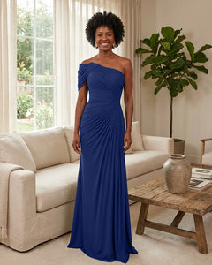 Off-the-Shoulder-Ruched-Mermaid-Corset-Back-Bridesmaid-Dress-Dark-Navy-1