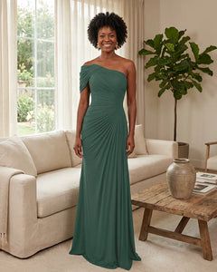 Off-the-Shoulder-Ruched-Mermaid-Corset-Back-Bridesmaid-Dress-Eucalyptus-1