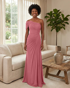 Off-the-Shoulder-Ruched-Mermaid-Corset-Back-Bridesmaid-Dress-Flamingo-1