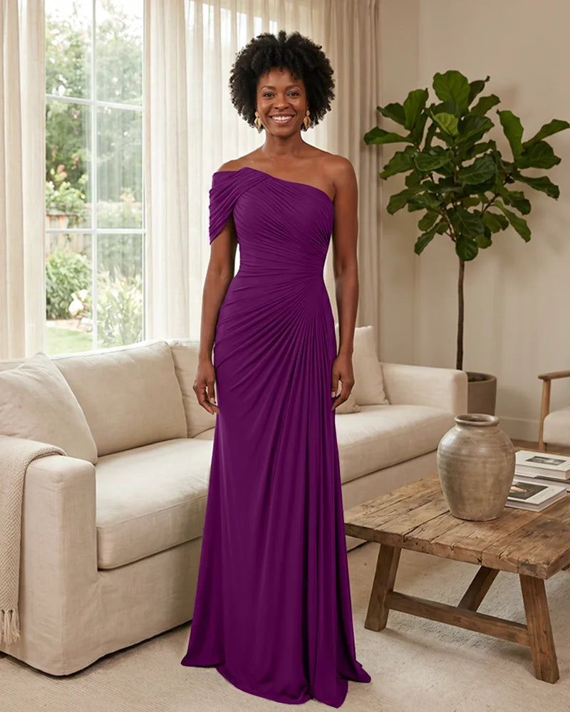 Off-the-Shoulder-Ruched-Mermaid-Corset-Back-Bridesmaid-Dress-Grape-1