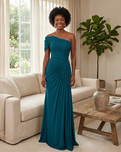 Off-the-Shoulder-Ruched-Mermaid-Corset-Back-Bridesmaid-Dress-Ink-Blue-1