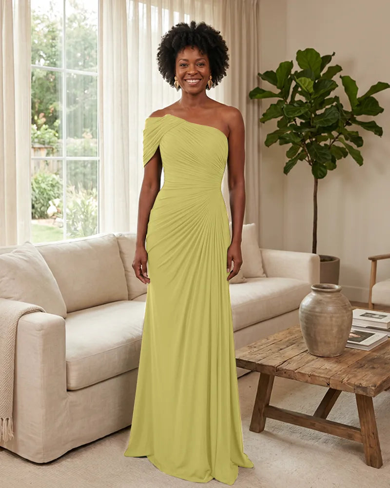 Off-the-Shoulder-Ruched-Mermaid-Corset-Back-Bridesmaid-Dress-Lemon-1