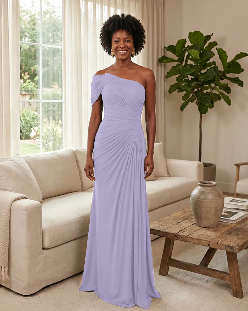 Off-the-Shoulder-Ruched-Mermaid-Corset-Back-Bridesmaid-Dress-Lilac-1