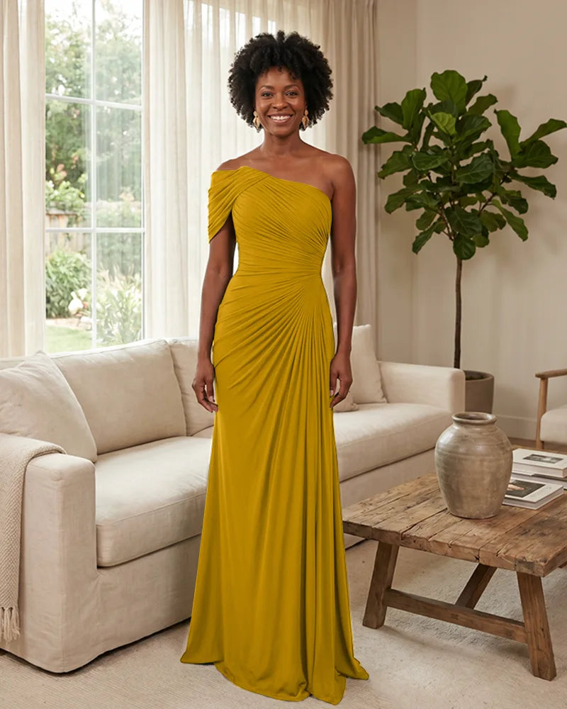 Off-the-Shoulder-Ruched-Mermaid-Corset-Back-Bridesmaid-Dress-Marigold-1