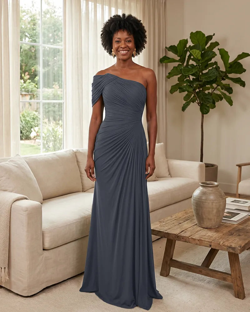 Off-the-Shoulder-Ruched-Mermaid-Corset-Back-Bridesmaid-Dress-Navy-Blue-1