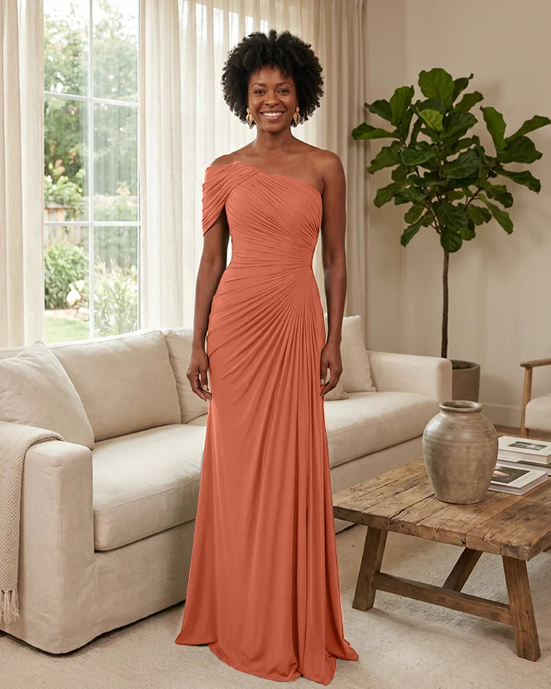 Off-the-Shoulder-Ruched-Mermaid-Corset-Back-Bridesmaid-Dress-Papaya-1