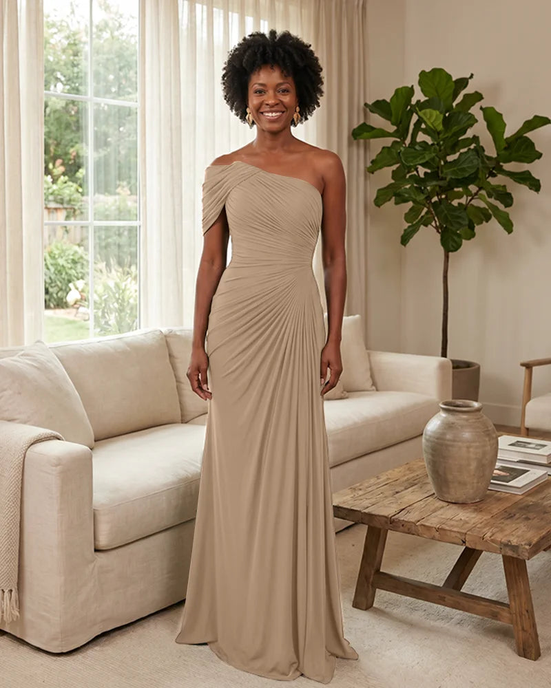 Off-the-Shoulder-Ruched-Mermaid-Corset-Back-Bridesmaid-Dress-Peach-1