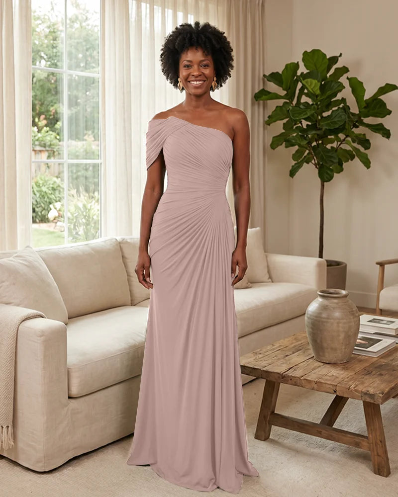 Off-the-Shoulder-Ruched-Mermaid-Corset-Back-Bridesmaid-Dress-Pearl-Pink-1