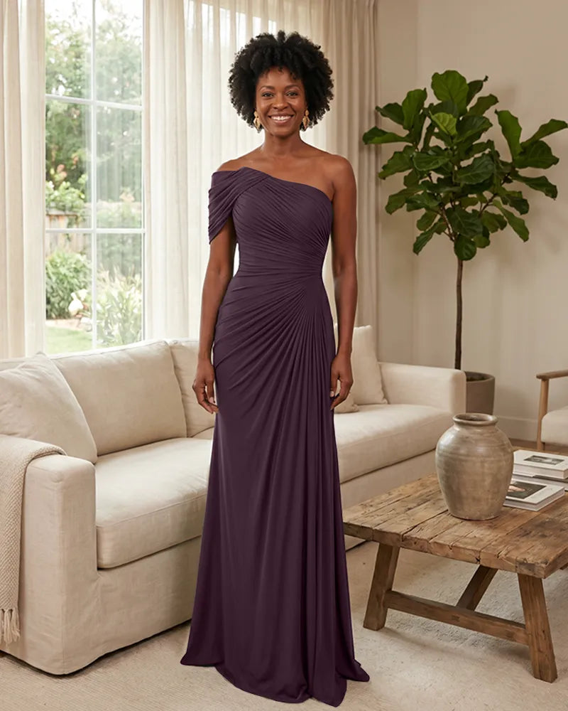 Off-the-Shoulder-Ruched-Mermaid-Corset-Back-Bridesmaid-Dress-Plum-1