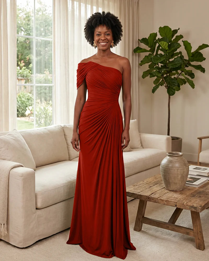 Off-the-Shoulder-Ruched-Mermaid-Corset-Back-Bridesmaid-Dress-Rust-1