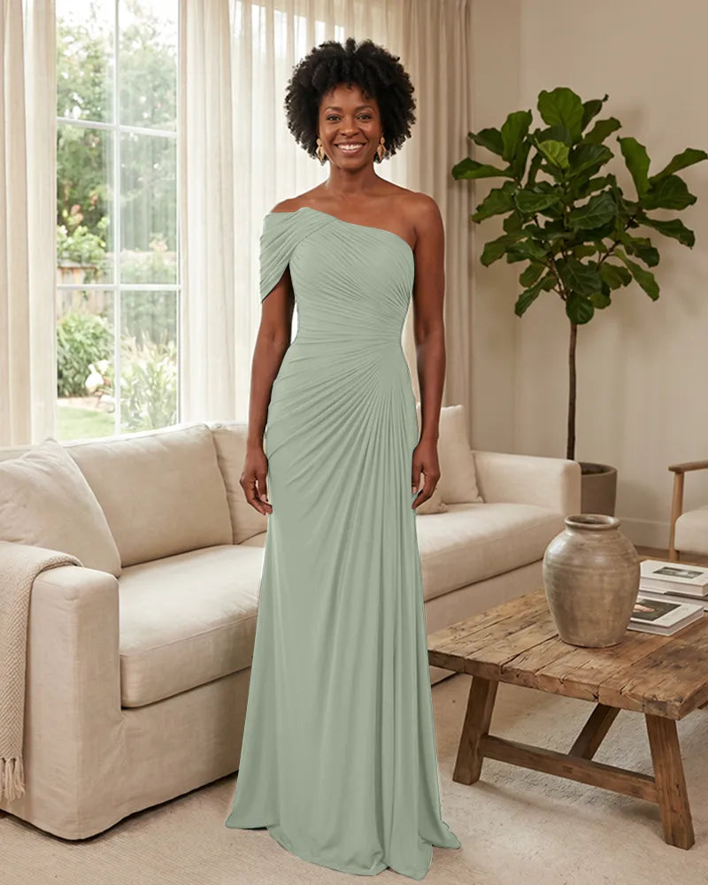 Off-the-Shoulder-Ruched-Mermaid-Corset-Back-Bridesmaid-Dress-Sage-1