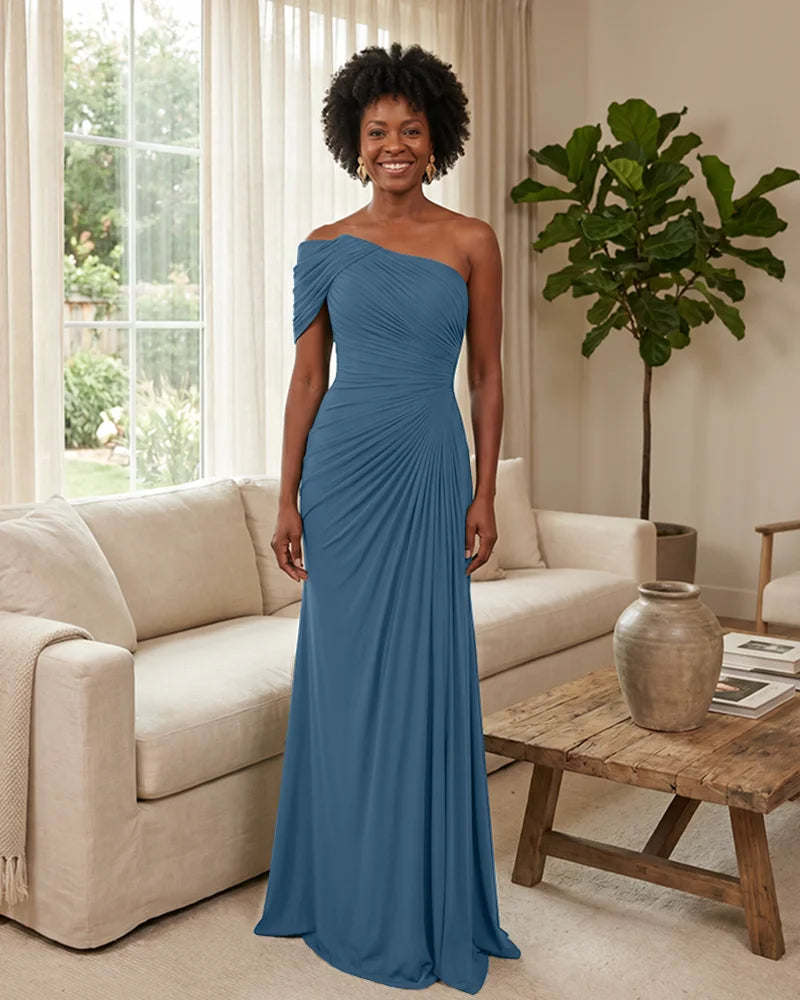 Off-the-Shoulder-Ruched-Mermaid-Corset-Back-Bridesmaid-Dress-Slate-Blue-1