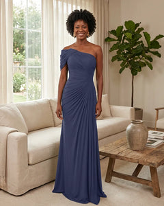 Off-the-Shoulder-Ruched-Mermaid-Corset-Back-Bridesmaid-Dress-Steel-Blue-1