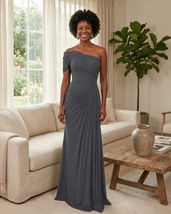 Off-the-Shoulder-Ruched-Mermaid-Corset-Back-Bridesmaid-Dress-Steel-Grey-1