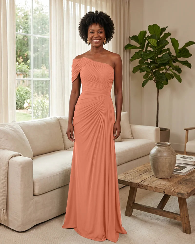 Off-the-Shoulder-Ruched-Mermaid-Corset-Back-Bridesmaid-Dress-Sunset-1