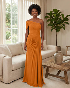 Off-the-Shoulder-Ruched-Mermaid-Corset-Back-Bridesmaid-Dress-Tangerine-1