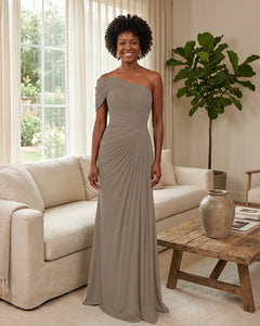 Off-the-Shoulder-Ruched-Mermaid-Corset-Back-Bridesmaid-Dress-Taupe-1