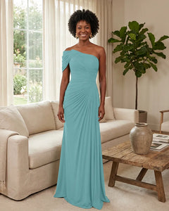 Off-the-Shoulder-Ruched-Mermaid-Corset-Back-Bridesmaid-Dress-Turquoise-1