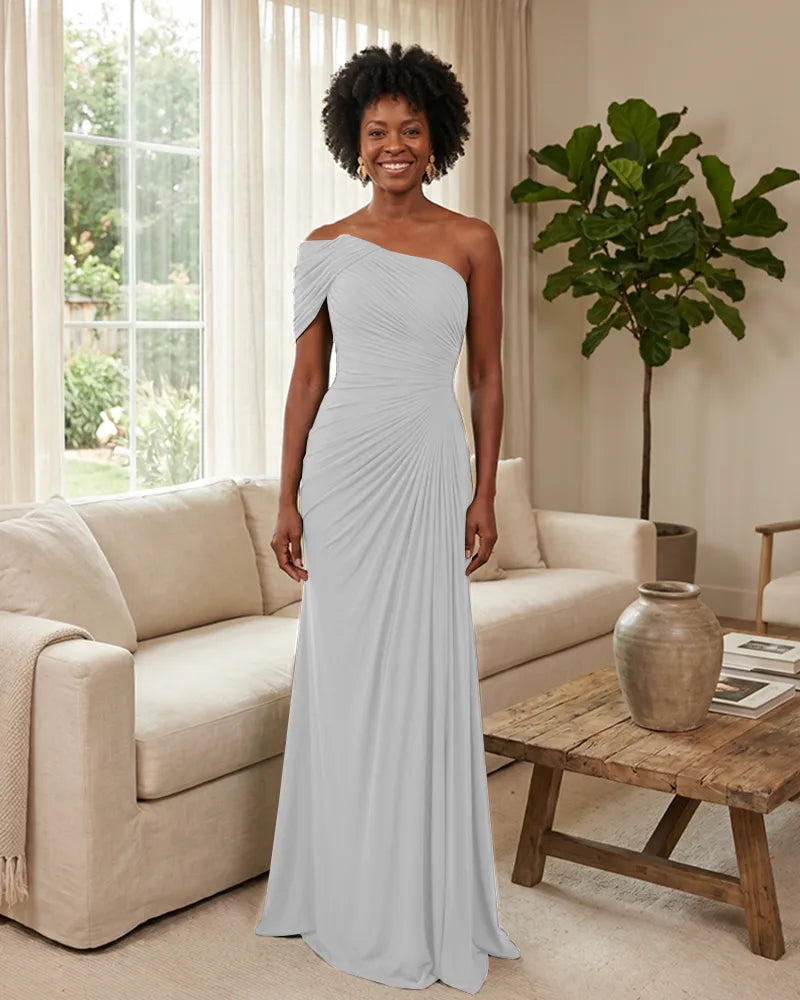 Off-the-Shoulder-Ruched-Mermaid-Corset-Back-Bridesmaid-Dress-White-1
