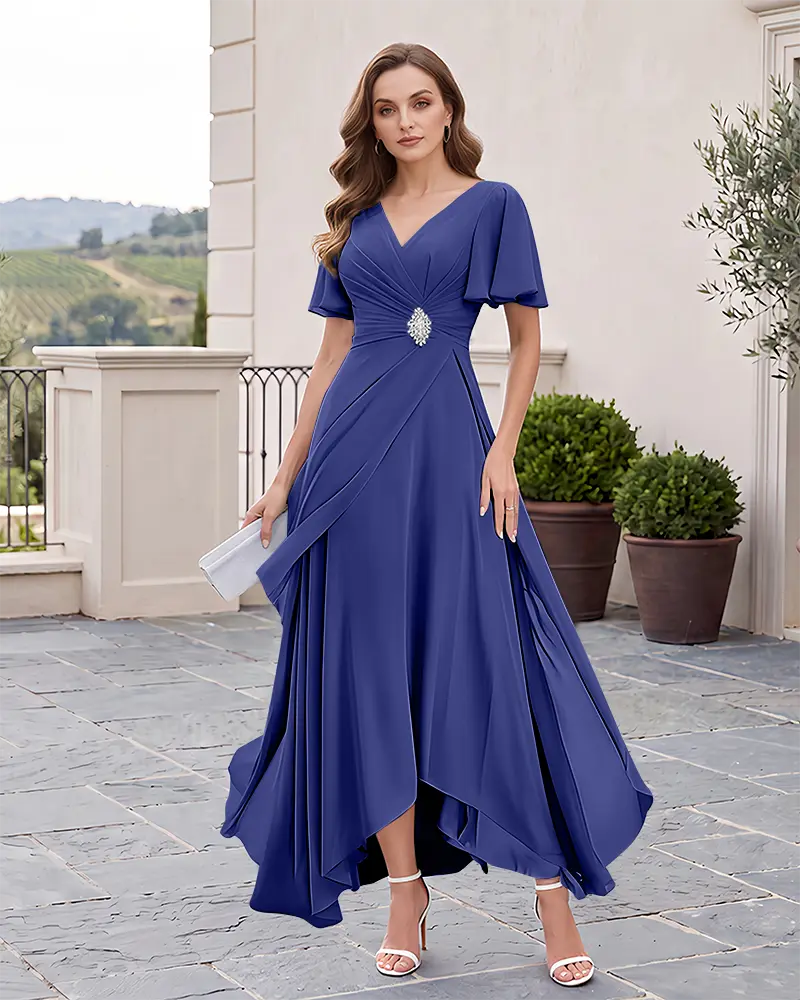 High‑Low Mother of the Bride Dress with Flutter Sleeves