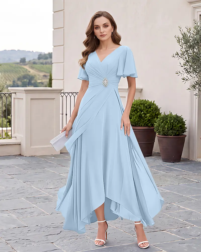 High‑Low Mother of the Bride Dress with Flutter Sleeves
