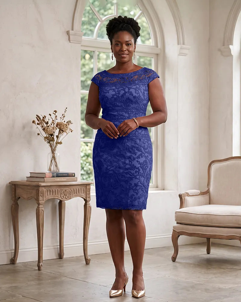 Cap Sleeve Embroidered Lace Sheath Mother of the Bride Dress