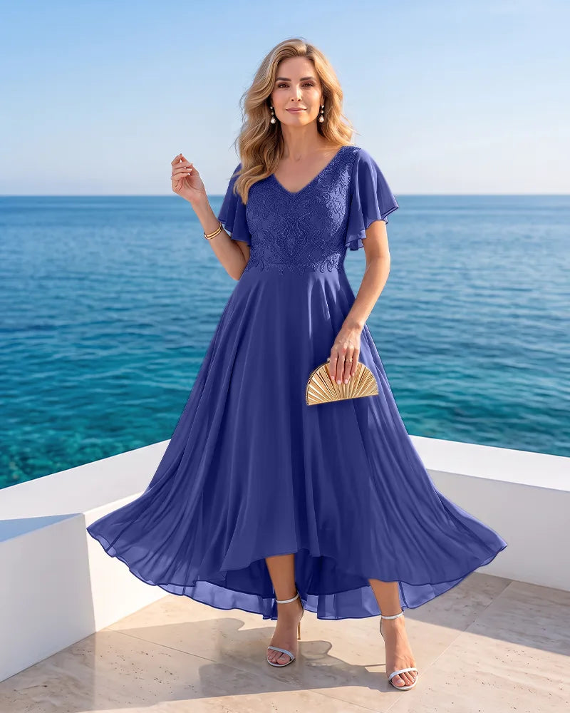 High‑Low Chiffon Mother of the Bride Dress with V‑Neck