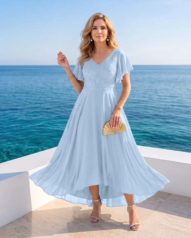 High‑Low Chiffon Mother of the Bride Dress with V‑Neck