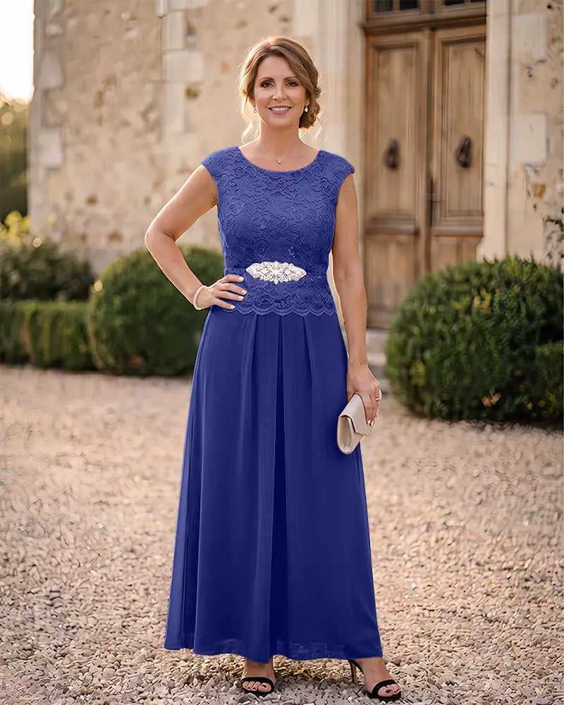 Lace Bodice Chiffon A‑Line Formal Mother of the Bride Dress