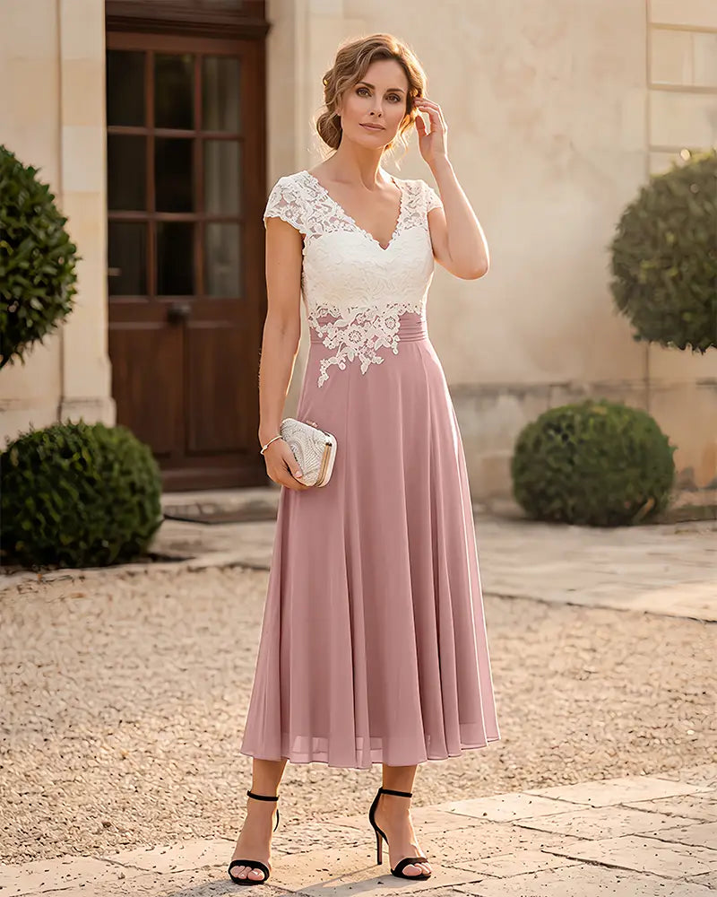 Cap Sleeve Lace Bodice Chiffon A‑Line Mother of the Bride Dress