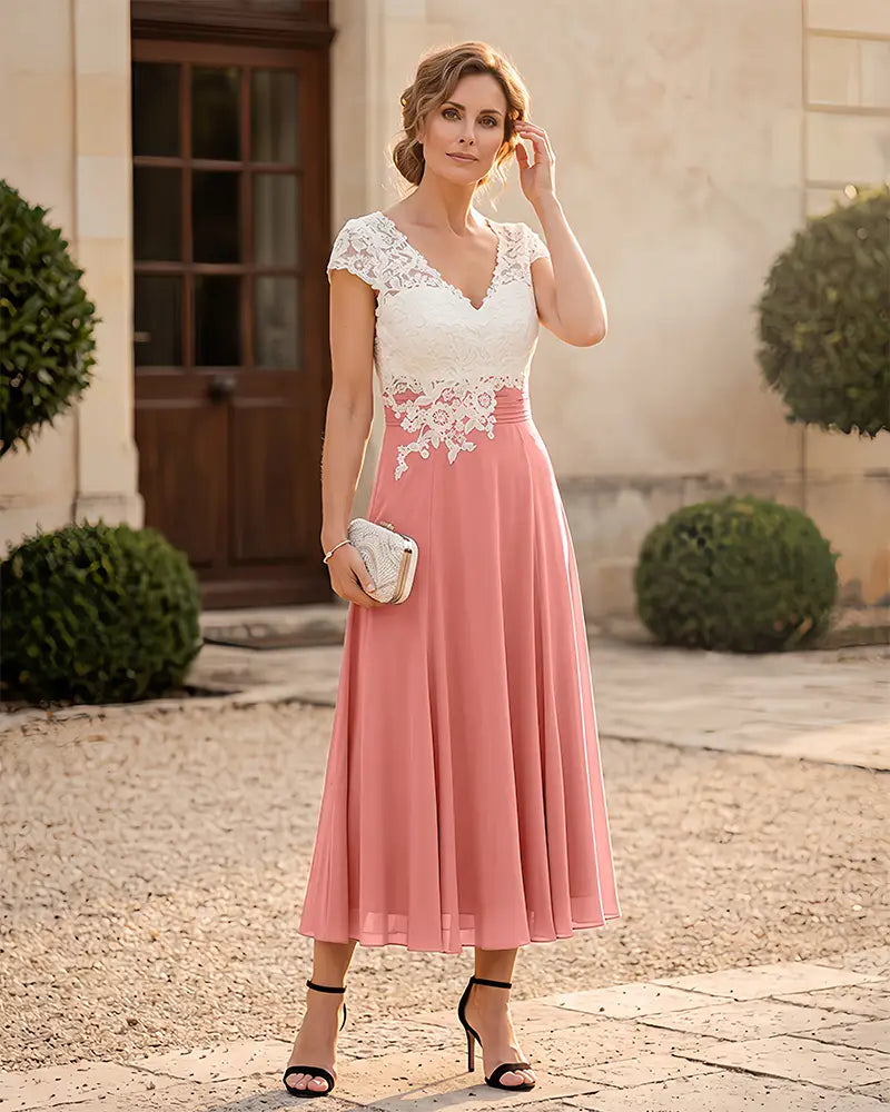 Cap Sleeve Lace Bodice Chiffon A‑Line Mother of the Bride Dress