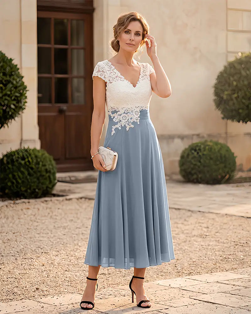 Cap Sleeve Lace Bodice Chiffon A‑Line Mother of the Bride Dress