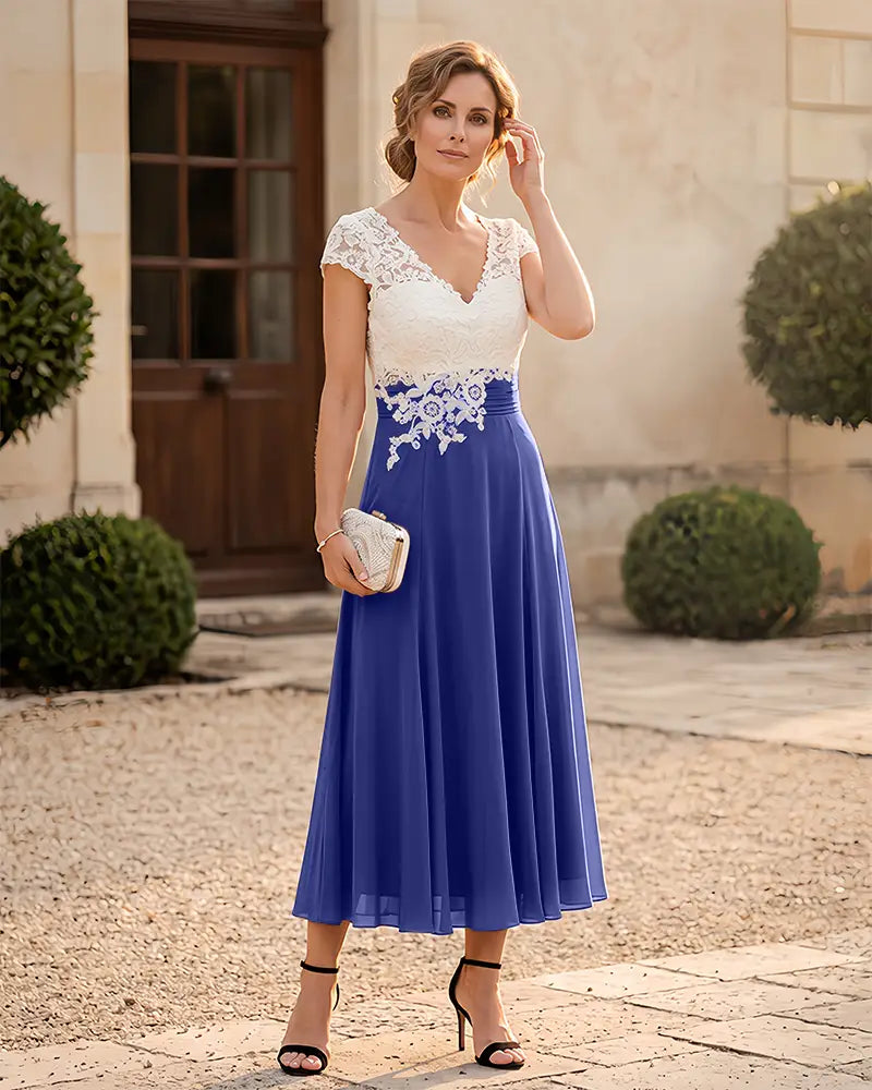 Cap Sleeve Lace Bodice Chiffon A‑Line Mother of the Bride Dress