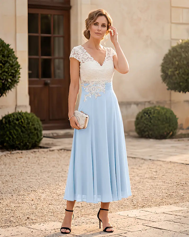 Cap Sleeve Lace Bodice Chiffon A‑Line Mother of the Bride Dress