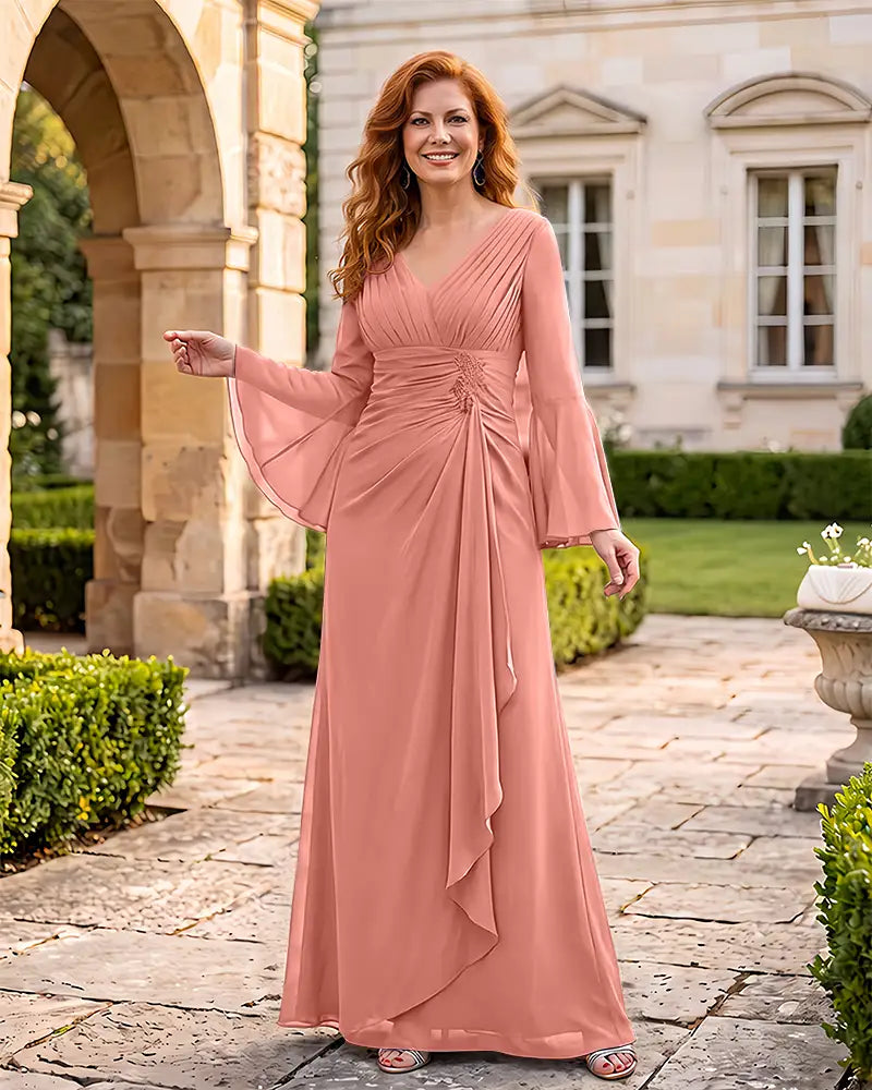 Ruched Waist Floor Length Formal Mother of the Bride Dress