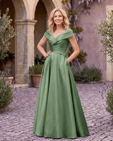 V Neck Cap Sleeve Floor Length Mother of the Bride Dress