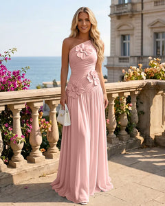 One-Shoulder-Bridesmaid-Dress-with-3D-Floral-Blushing-Pink-1
