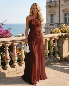 One-Shoulder-Bridesmaid-Dress-with-3D-Floral-Burnt-Orange-1