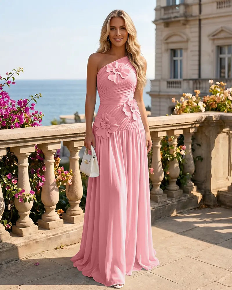 One-Shoulder-Bridesmaid-Dress-with-3D-Floral-Flamingo-1