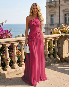 One-Shoulder-Bridesmaid-Dress-with-3D-Floral-Hot-Pink-1