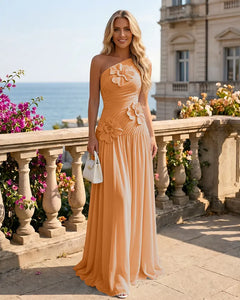 One-Shoulder-Bridesmaid-Dress-with-3D-Floral-Orange-1