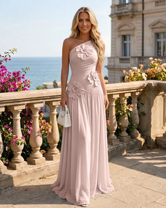 One-Shoulder-Bridesmaid-Dress-with-3D-Floral-Pearl-Pink-1