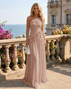 One-Shoulder-Bridesmaid-Dress-with-3D-Floral-Rose-Gold-1