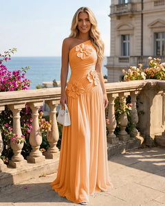 One-Shoulder-Bridesmaid-Dress-with-3D-Floral-Tangerine-1