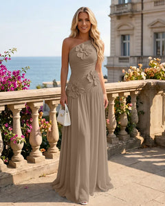 One-Shoulder-Bridesmaid-Dress-with-3D-Floral-Taupe-1