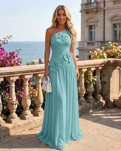 One-Shoulder-Bridesmaid-Dress-with-3D-Floral-Turquoise-1