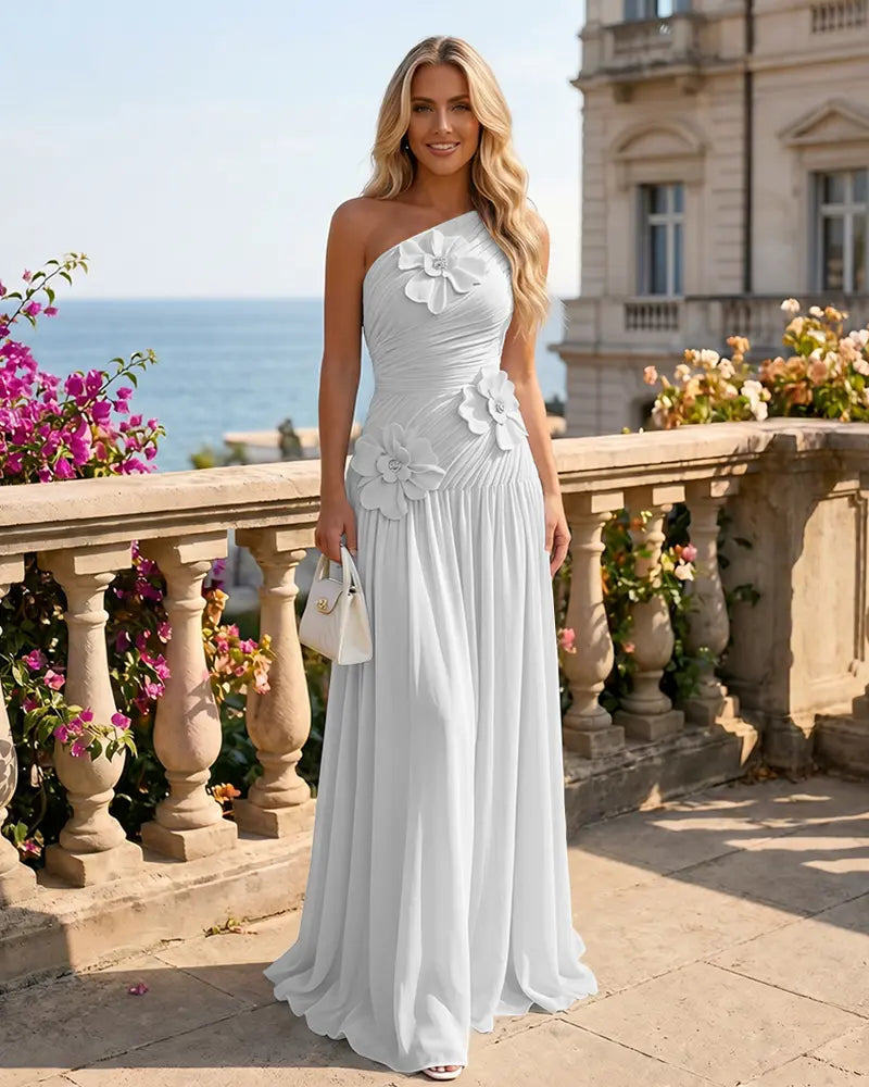 One-Shoulder-Bridesmaid-Dress-with-3D-Floral-White-1