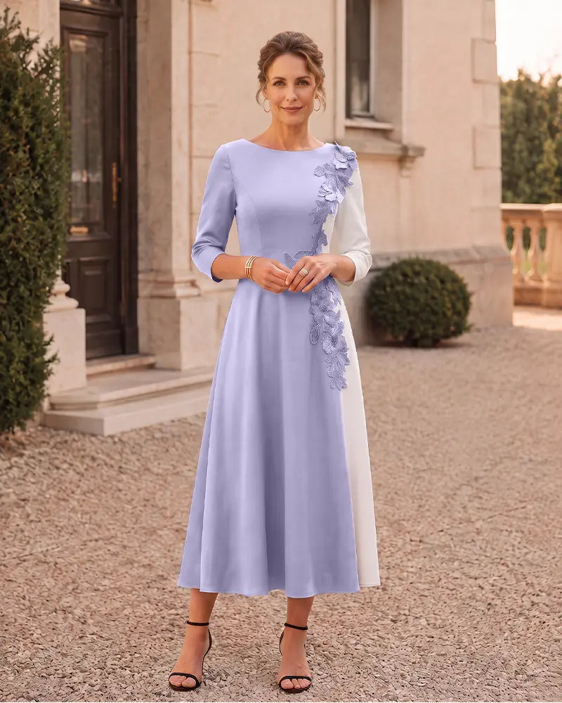 3D Floral Applique Midi A‑Line Mother of the Bride Dress